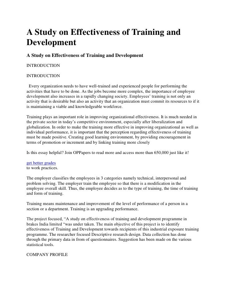 research paper on training effectiveness a project report on training and development in hrm